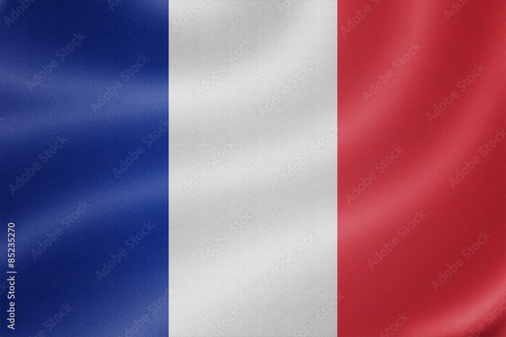 France flag on the fabric texture background France flag on the fabric texture background