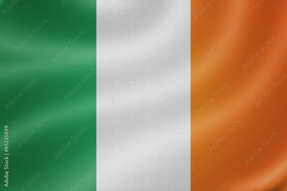 Ireland flag on the fabric texture background