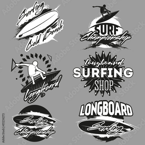 Set of surfing labels, badges and design elements