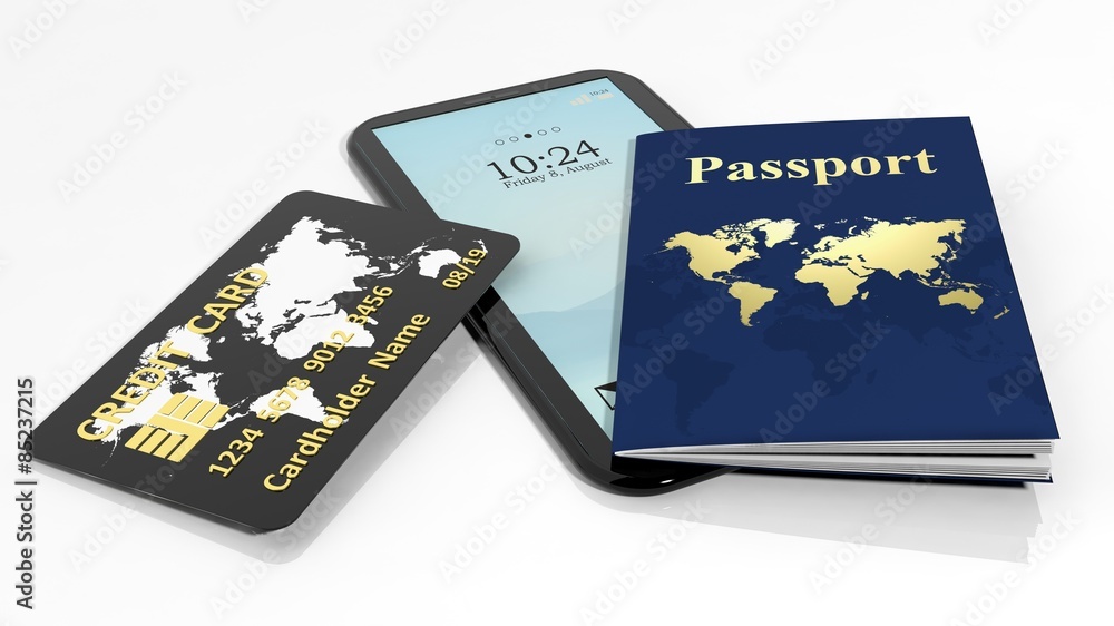 Passport, credit card and tablet/smartphone isolated on white background Passport, credit card and tablet/smartphone isolated on white background