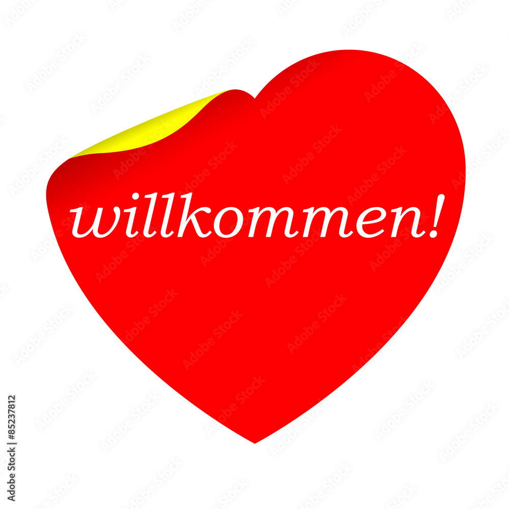 Pegatina corazon con texto willkommen! Pegatina corazon con texto willkommen!