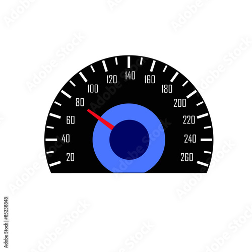 Black speedometer with white markings.