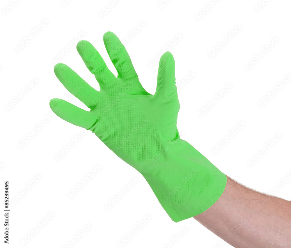 Fototapeta premium Latex glove for cleaning on hand