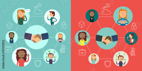 Social network vector voncept. Flat design illustration for web sites. infographic design. communication systems and technologies. Business strategy.