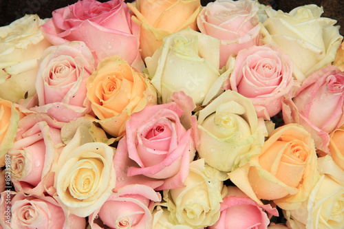 Pastel roses in a wedding arrangement