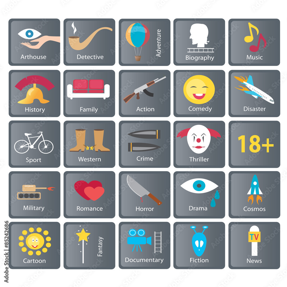 Fototapeta premium Set of Film Genres Icon