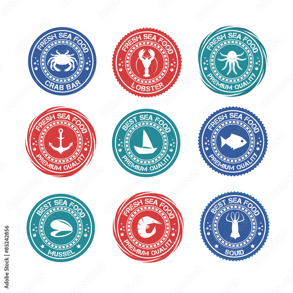 Set of vintage and modern seafood logo