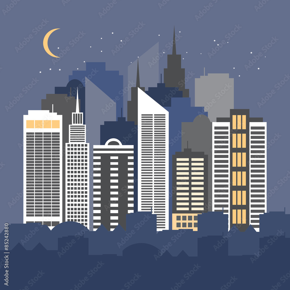 Vector illustration of a city at night