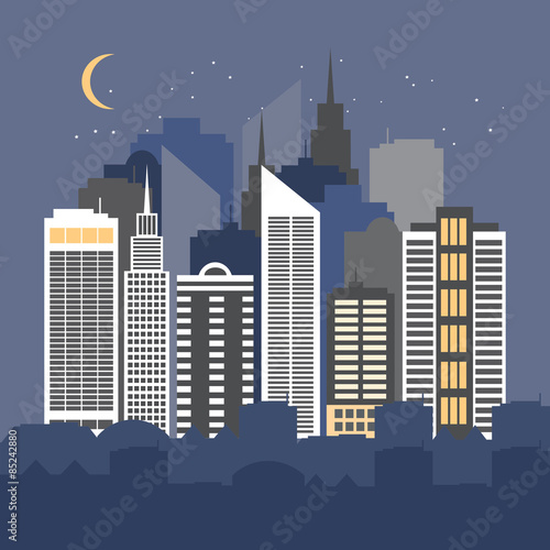 Vector illustration of a city at night