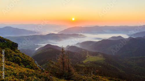 Sunrise in the Carpathian mountains