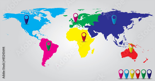 World Map Color with Pins