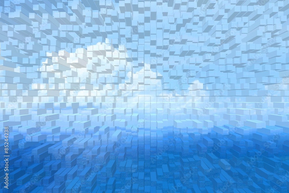 Blue pixel and 3D Extrude Blocks pattern and Blue background