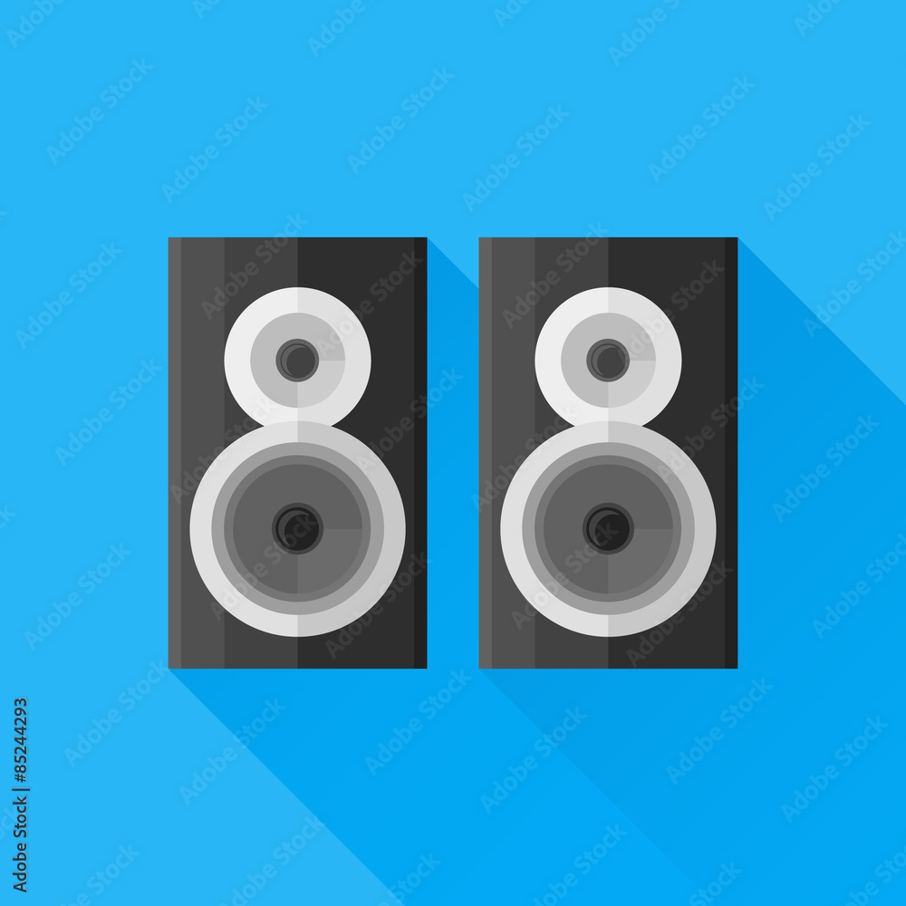 Black speakers flat icon with long shadow Black speakers flat icon with long shadow