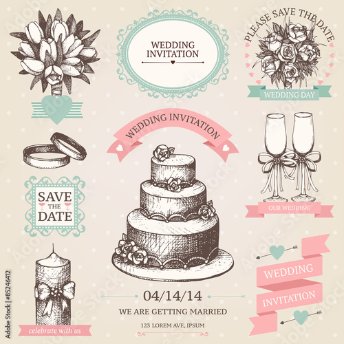 Vector collection of wedding design elements 