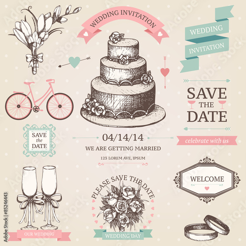 Vector collection of wedding design elements and hand drawn illu