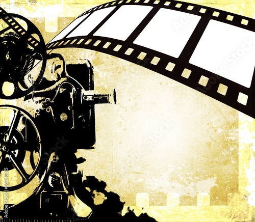 Vintage film strip background and old projector