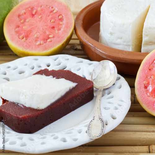 Brazilian dessert Romeo and Juliet, goiabada, Minas cheese photo