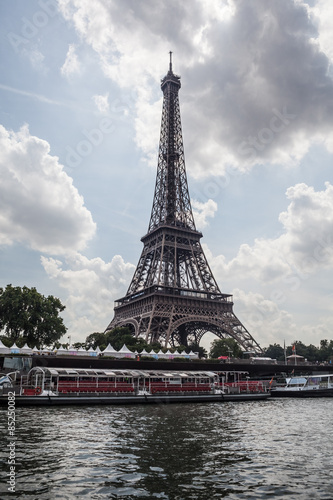 Famous Eiffel Tower in Paris  France  view from the river Seine