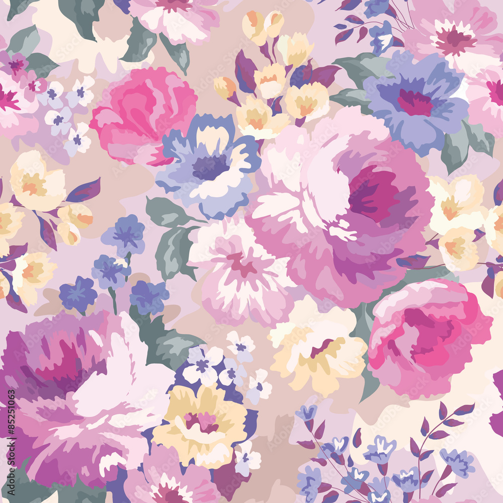 Obraz premium Beautiful seamless floral pattern with watercolor background. Flower vector illustration