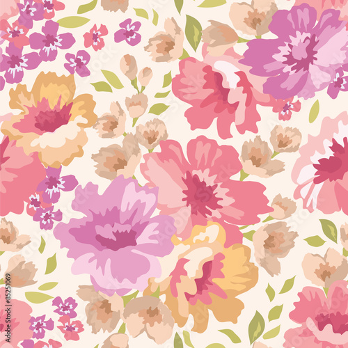 Fototapeta Naklejka Na Ścianę i Meble -  Seamless pattern with flowers on a light background. Vector illustration.