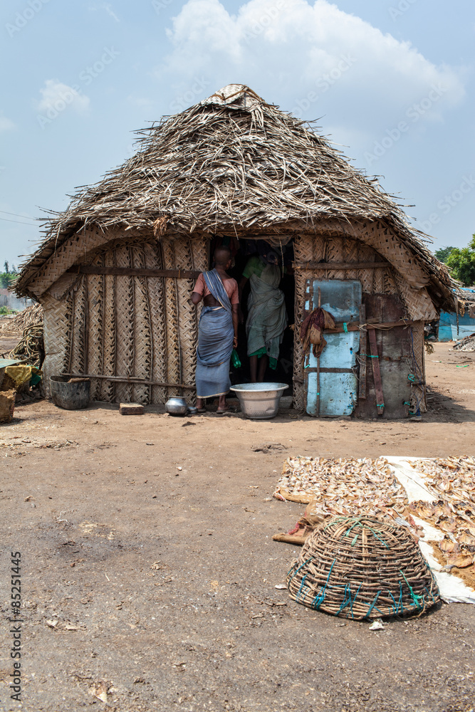 Inde. Maison de pêcheurs, village de Cuddalore, Tamil Nadu Stock Photo