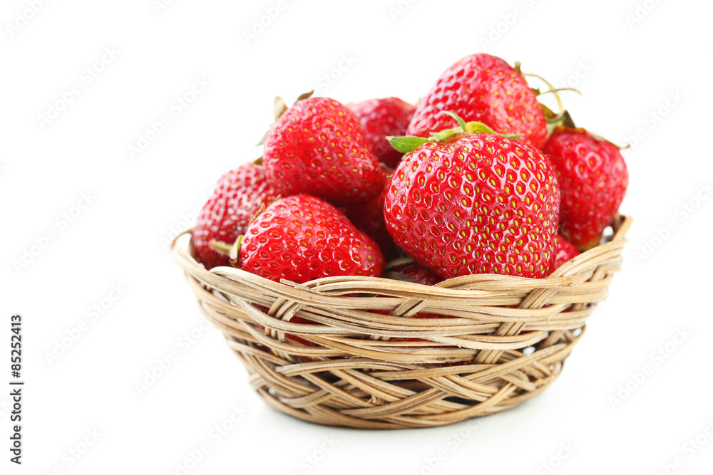 Strawberries berry in basket isolated on white Strawberries berry in basket isolated on white