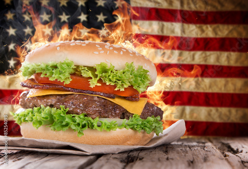 Delicious hamburger with fi...