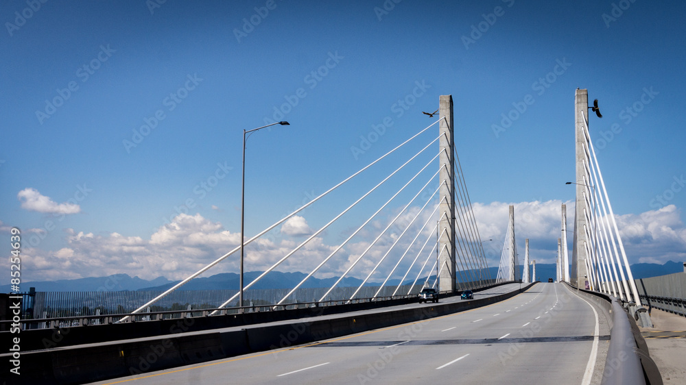The Golden Ears Bridge over the Fraser River connecting the towns of Langley and Maple Ridge in the Fraser Valley of British Columbia The Golden Ears Bridge over the Fraser River connecting the towns of Langley and Maple Ridge in the Fraser Valley of British Columbia