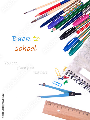School accessories isolated on white