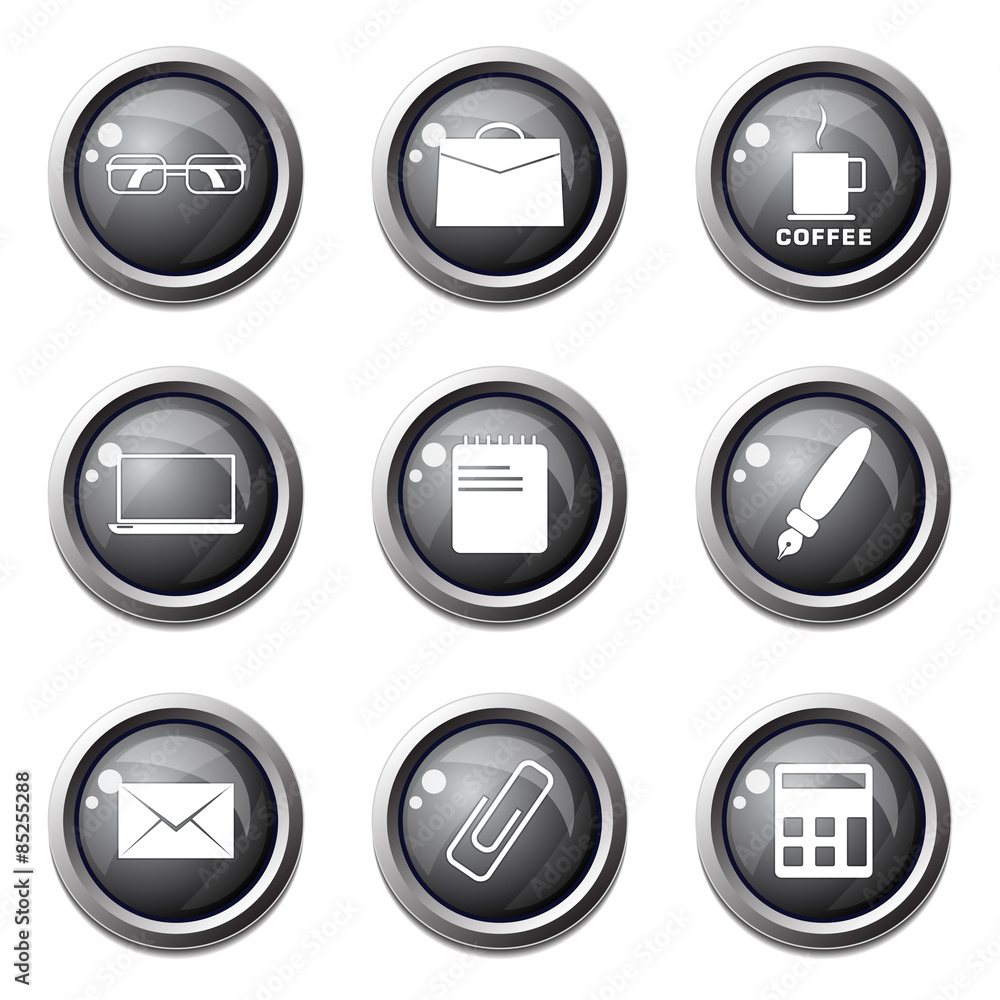 Office Work Black Vector Button Icon Design Set Office Work Black Vector Button Icon Design Set