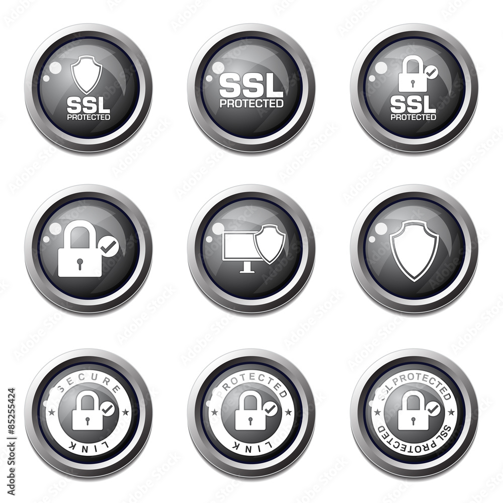 Protection Web Internet Black Vector Button Icon Design Set
