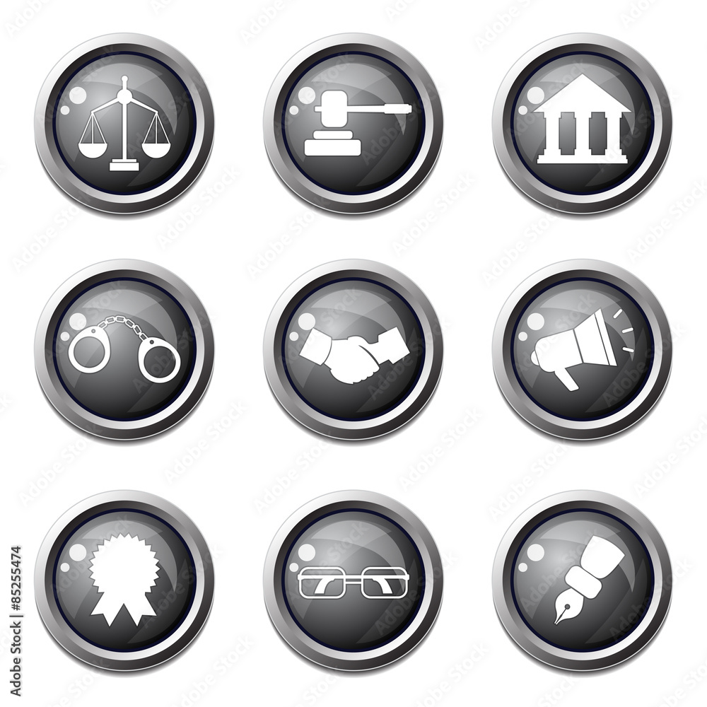 Law Sign Black Vector Button Icon Design Set Law Sign Black Vector Button Icon Design Set