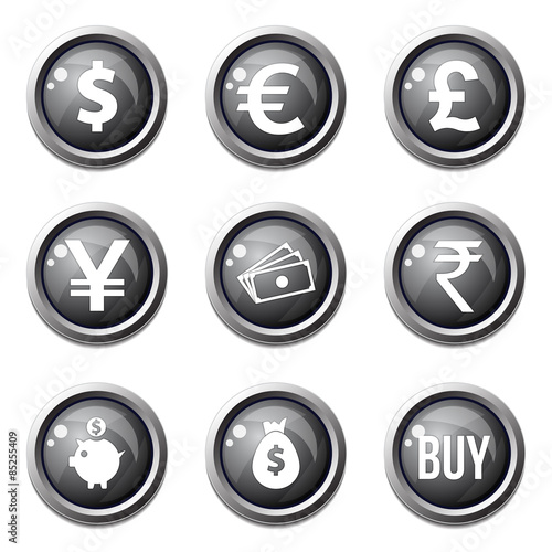 Currency Sign Black Vector Button Icon Design Set