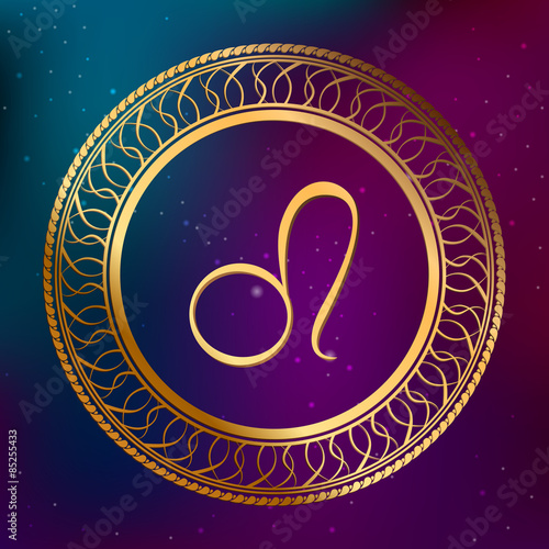 Astrology concept gold horoscope zodiac sign lion circle frame 
