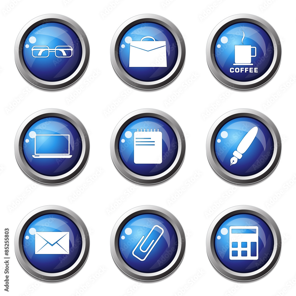 Office Work Blue Vector Button Icon Design Set Office Work Blue Vector Button Icon Design Set