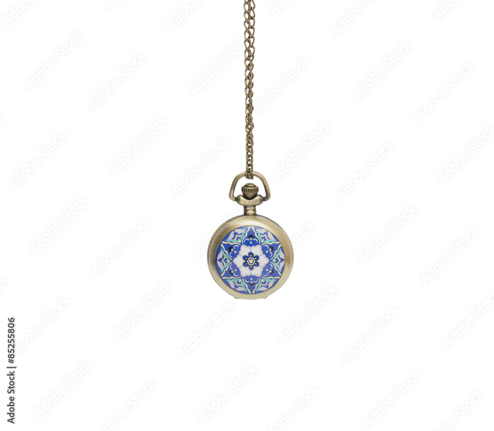 pocket watch on white background, necklace isolated pocket watch on white background, necklace isolated