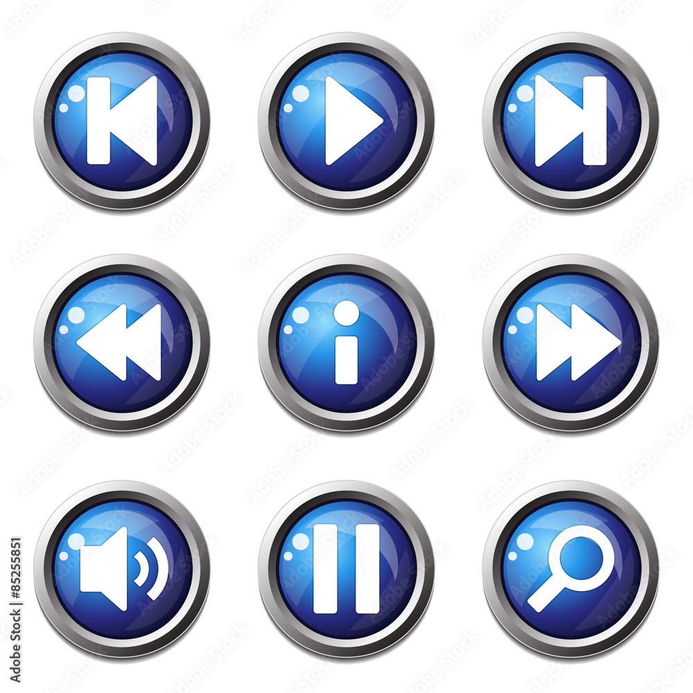 Multimedia Controller Blue Vector Button Icon Design Set Multimedia Controller Blue Vector Button Icon Design Set