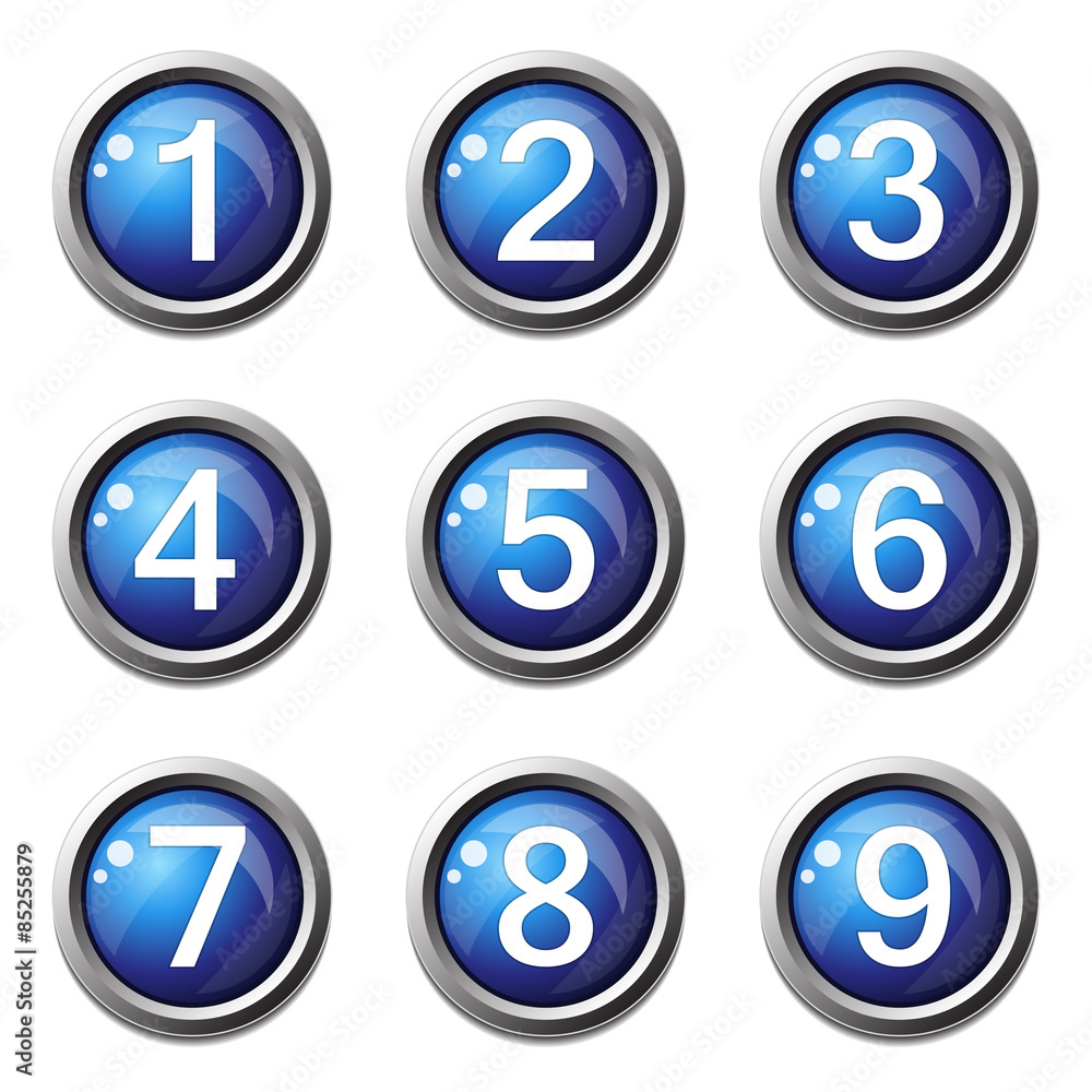 Numbers Counting Blue Vector Button Icon Design Set Numbers Counting Blue Vector Button Icon Design Set