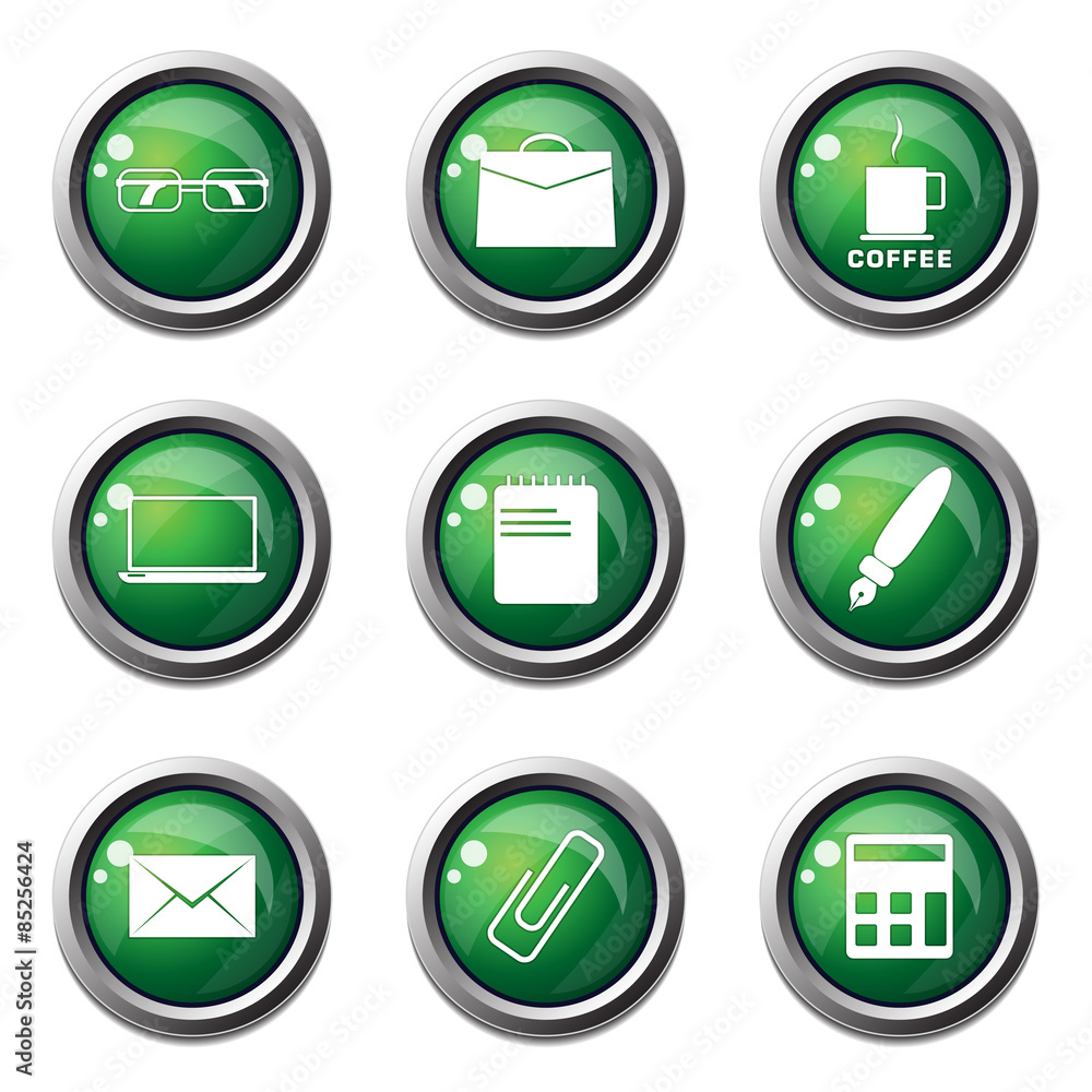 Office Work Green Vector Button Icon Design Set Office Work Green Vector Button Icon Design Set