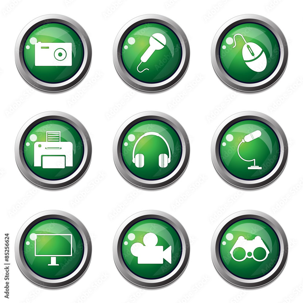 Electronic Equipment Green Vector Button Icon Design Set Electronic Equipment Green Vector Button Icon Design Set