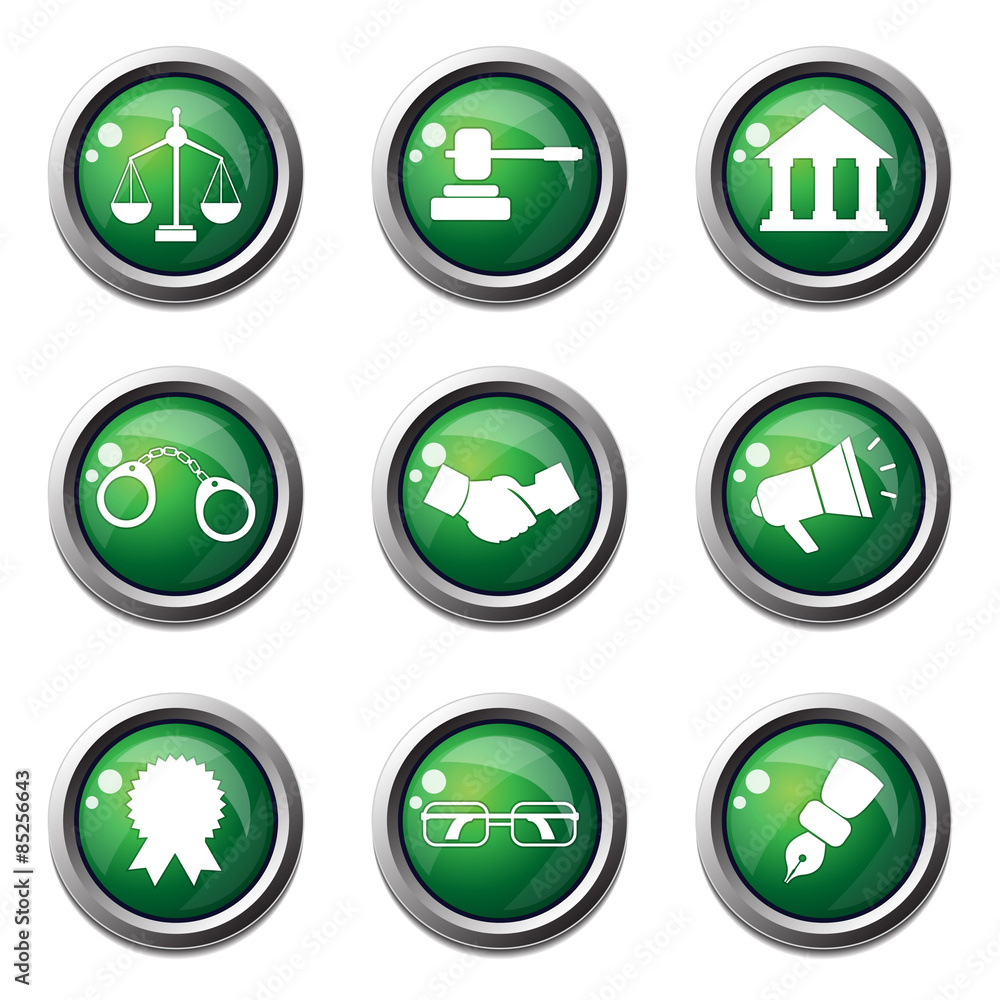 Law Sign Green Vector Button Icon Design Set Law Sign Green Vector Button Icon Design Set