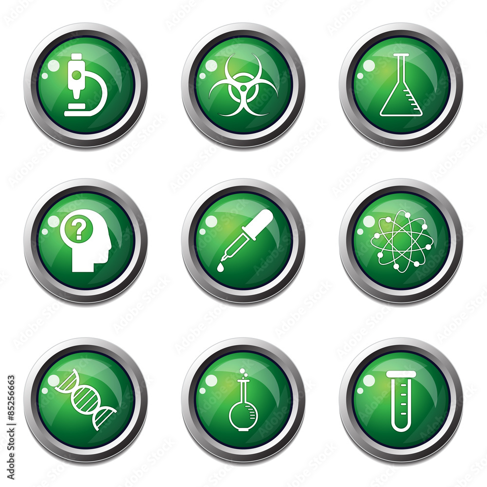 Science Instruments Green Vector Button Icon Design Set Science Instruments Green Vector Button Icon Design Set