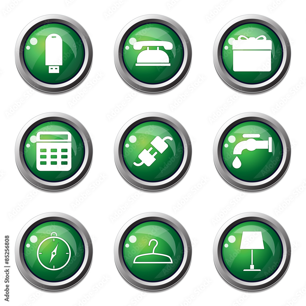 House Equipments Green Vector Button Icon Design Set House Equipments Green Vector Button Icon Design Set