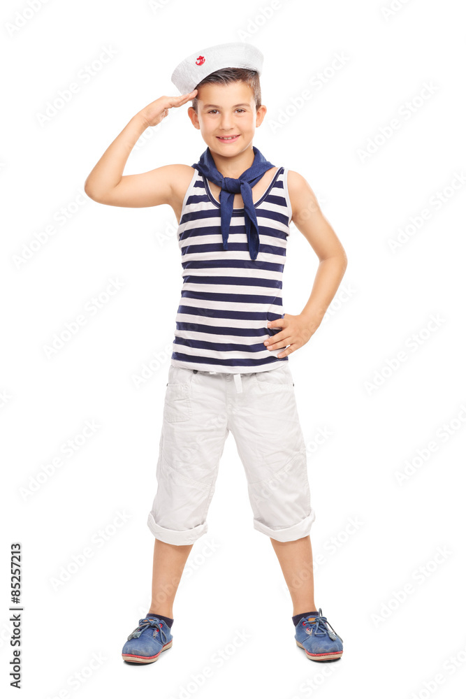 Cute little kid in a sailor uniform saluting Cute little kid in a sailor uniform saluting