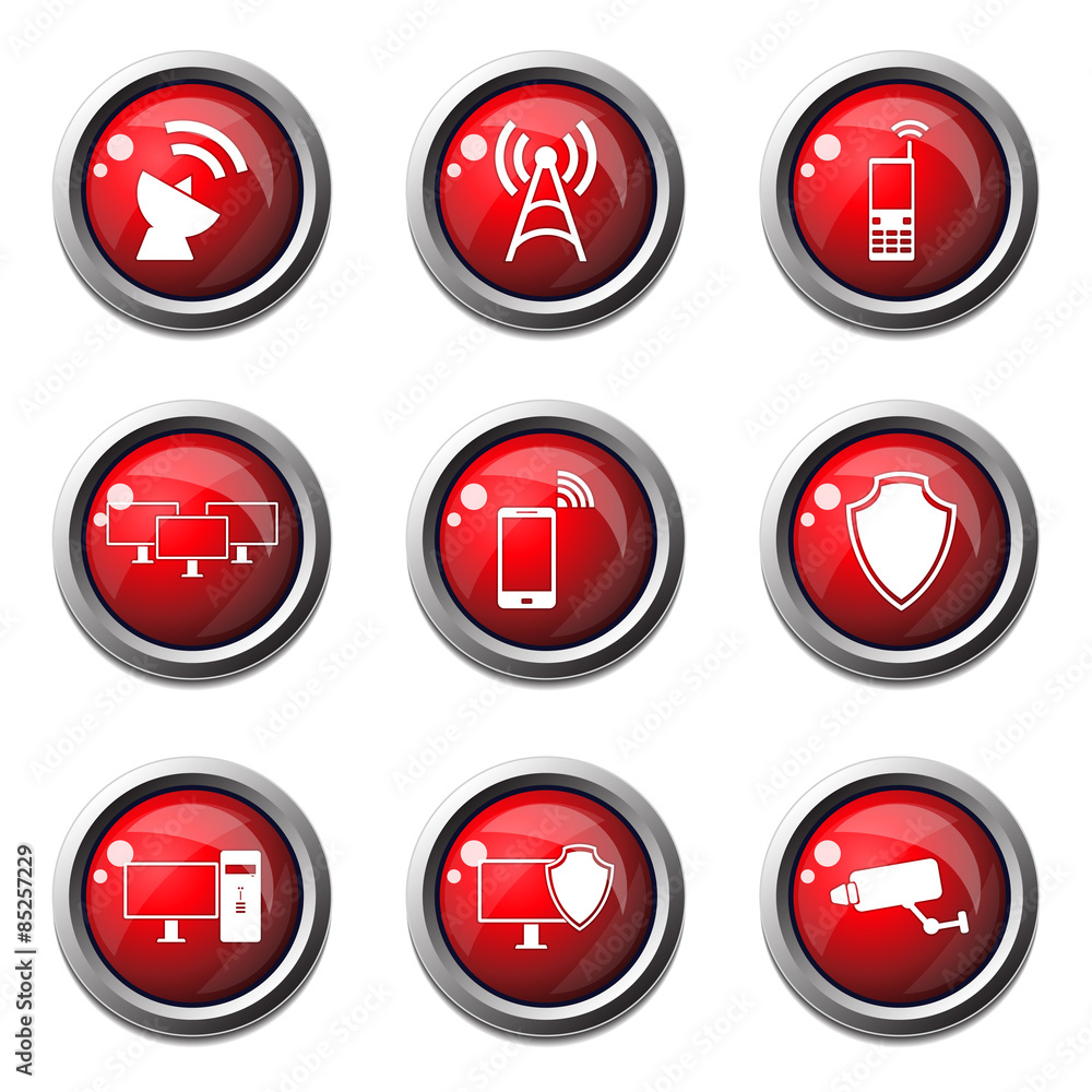 Telecom Communication Red Vector Button Icon Design Set Telecom Communication Red Vector Button Icon Design Set