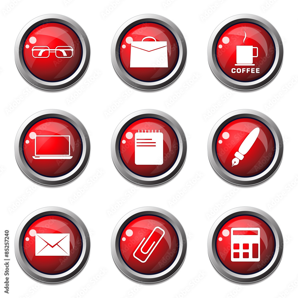 Office Work Red Vector Button Icon Design Set Office Work Red Vector Button Icon Design Set