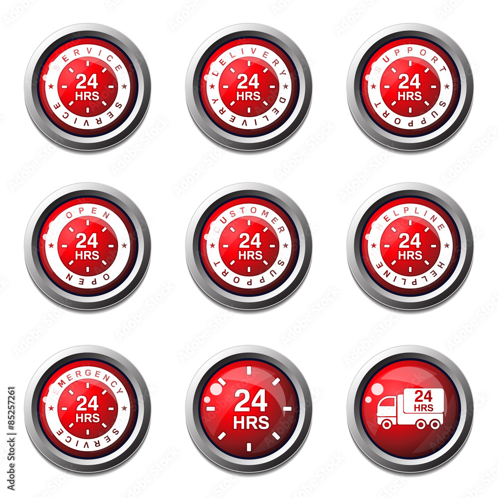 Obraz premium 24 Hours Services Red Vector Button Icon Design Set