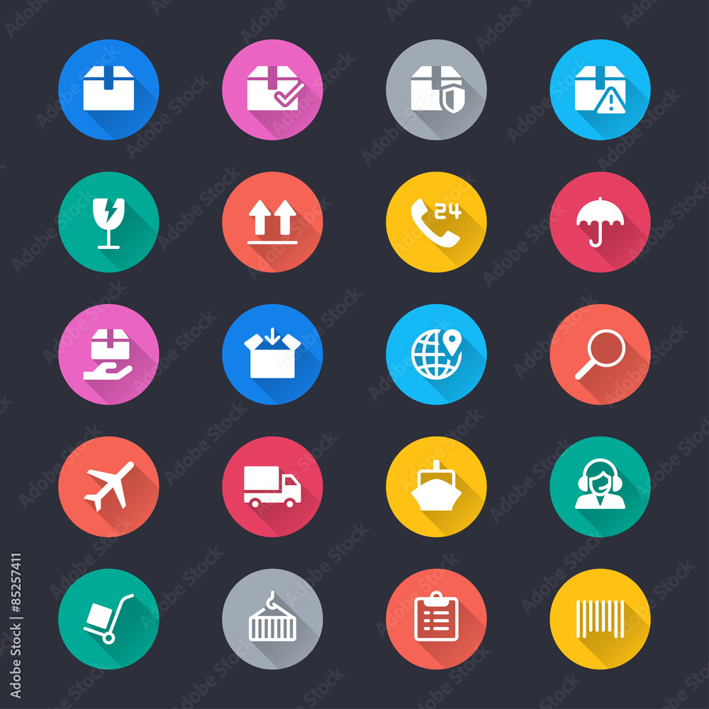 Logistics and shipping flat color icons Logistics and shipping flat color icons