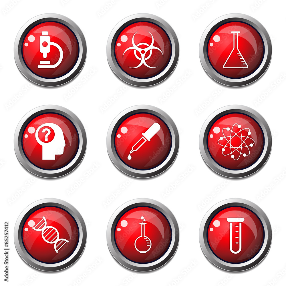 Science Instruments Red Vector Button Icon Design Set Science Instruments Red Vector Button Icon Design Set