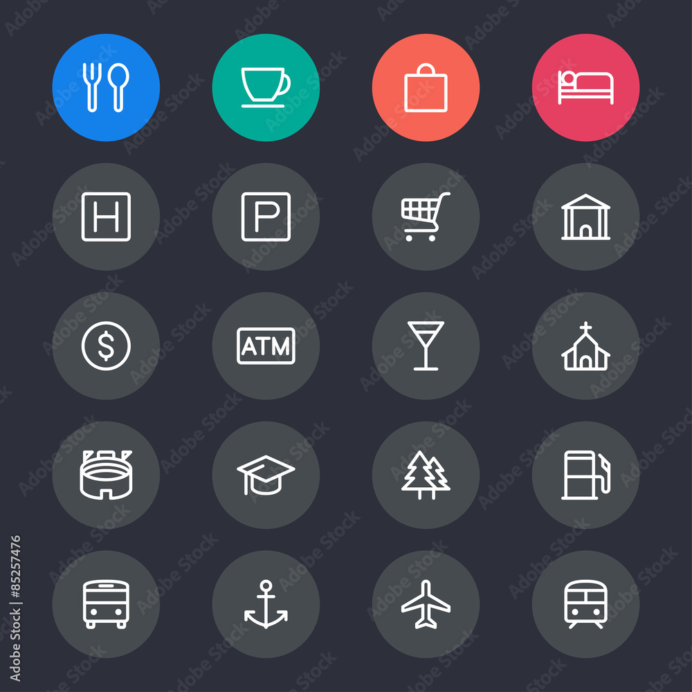Map and location line icons Map and location line icons